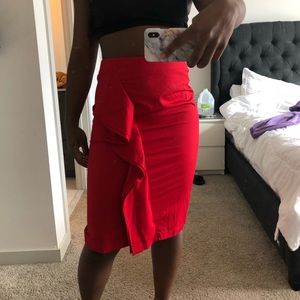 Ruffle pencil midi skirt